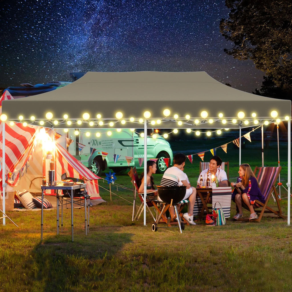 10x20 Pop up Canopy Tent Heavy Duty Waterproof UV 50+ Khaki G91798