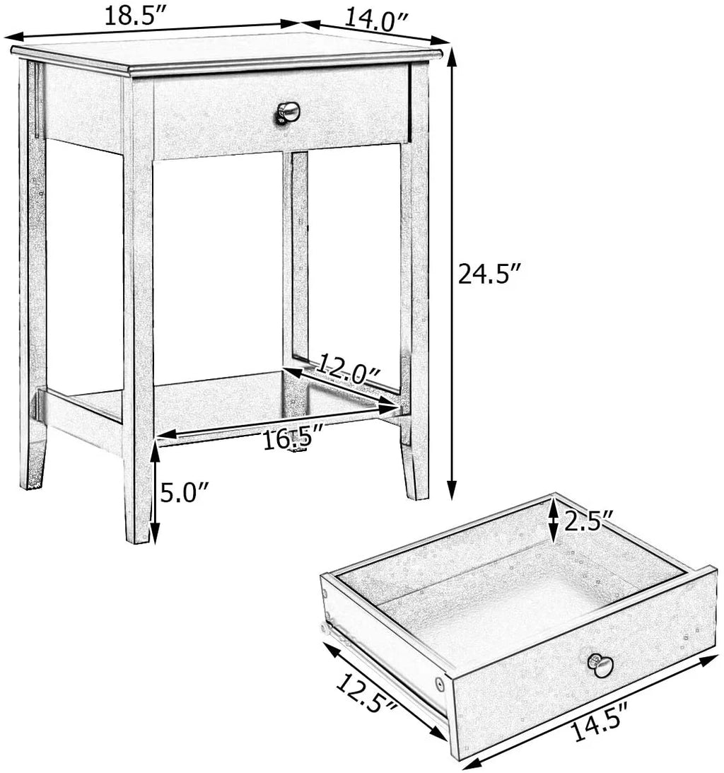 White 2-Tier Wooden Nightstand with Drawer P940027