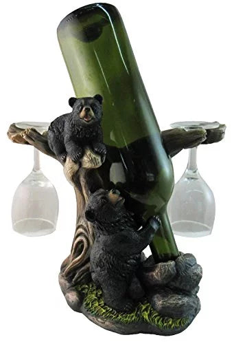Black Bear Wine Glasses and Bottle Holder Figurine K60144