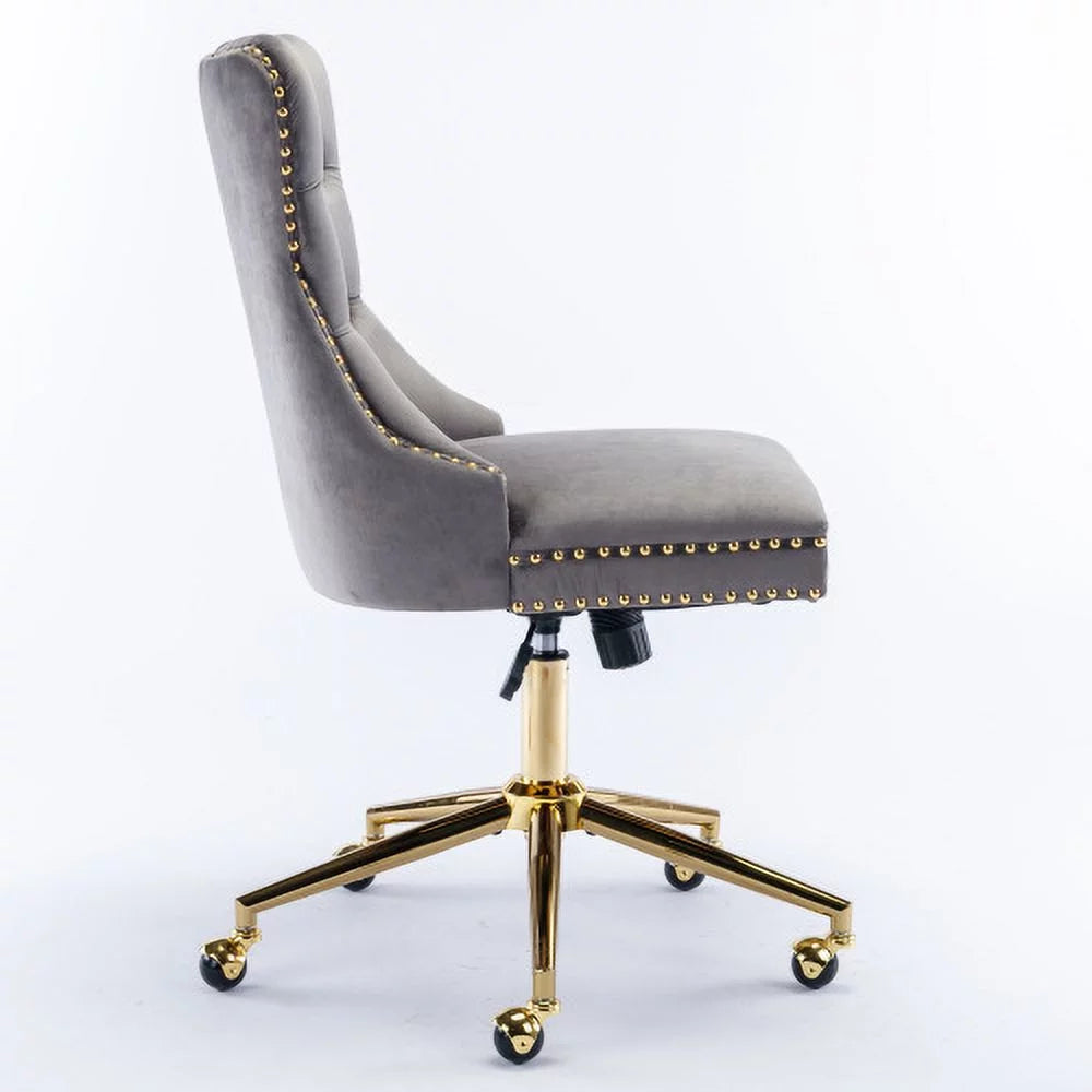 Velvet Upholstered Tufted Button Office Chair with Golden Metal Base I809