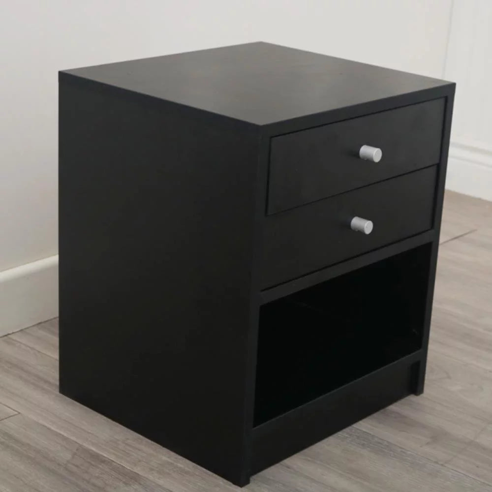 Black 2 Drawer Wood Nightstand X5935