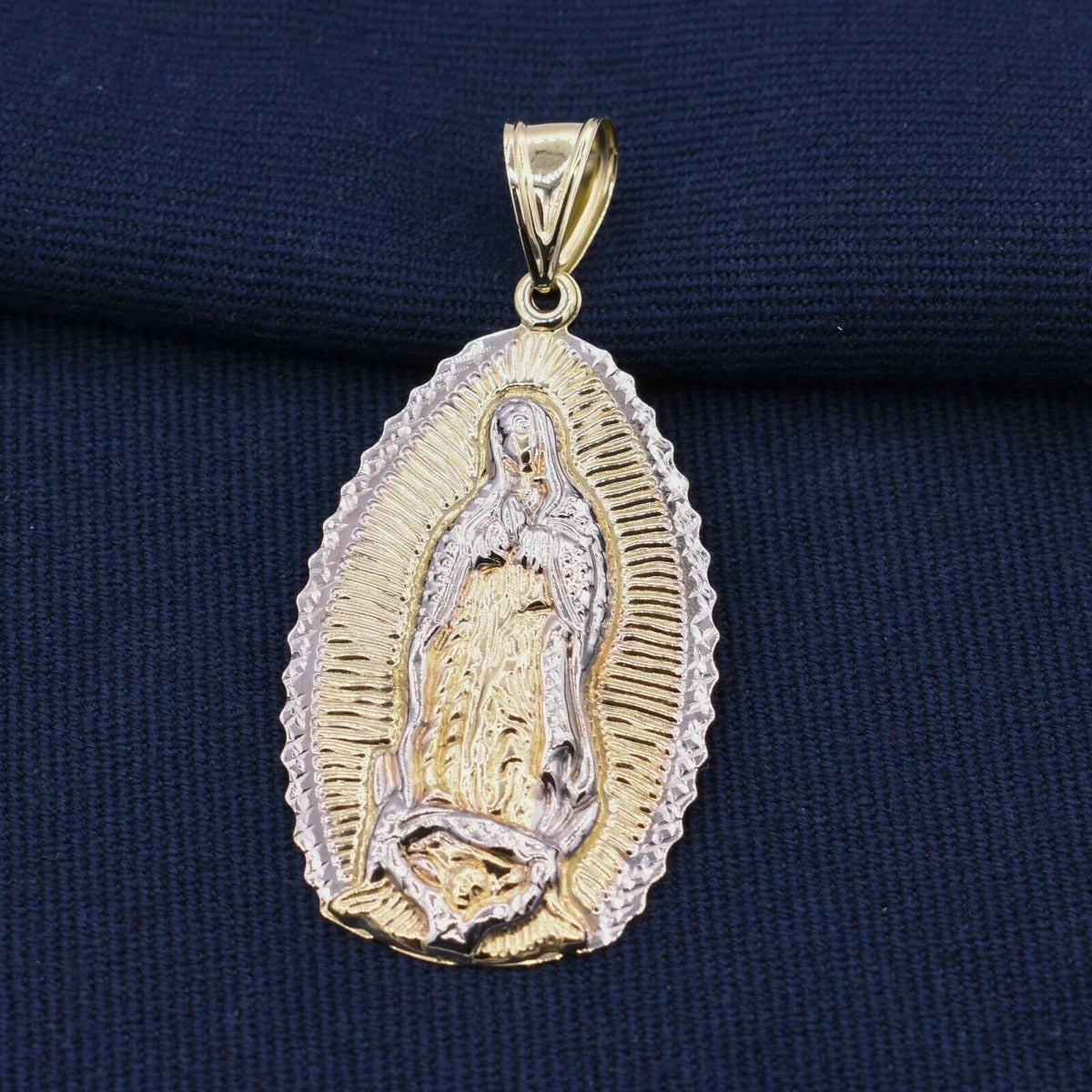 Virgin Mary Medallion Pendant 10K Yellow White Gold V223547