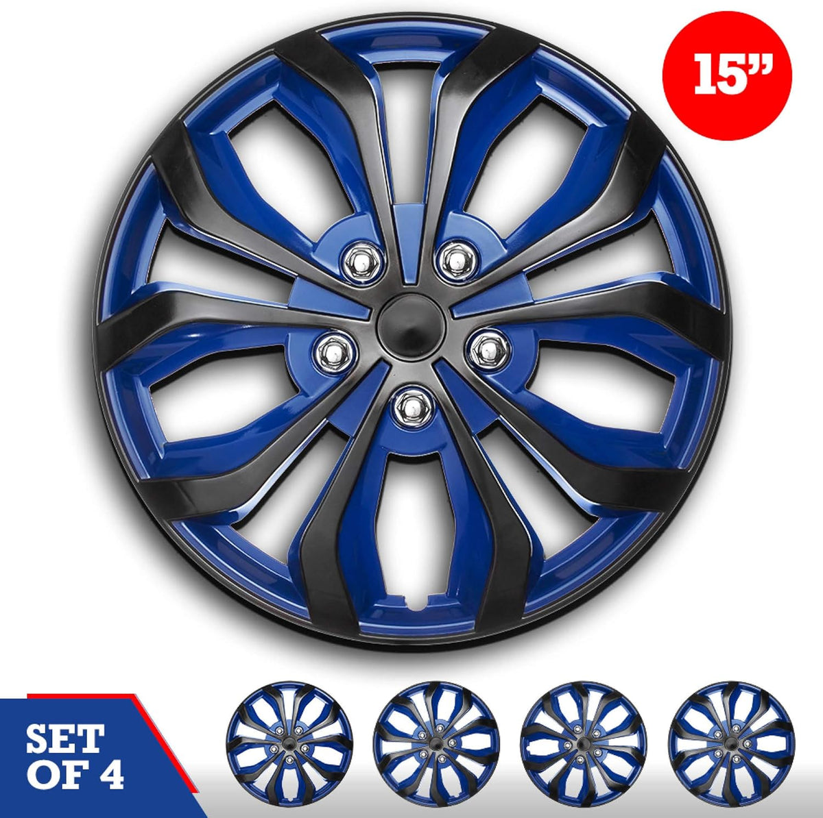 15 Set of 4 Blue and Black Automotive Wheel Hubcap W133629