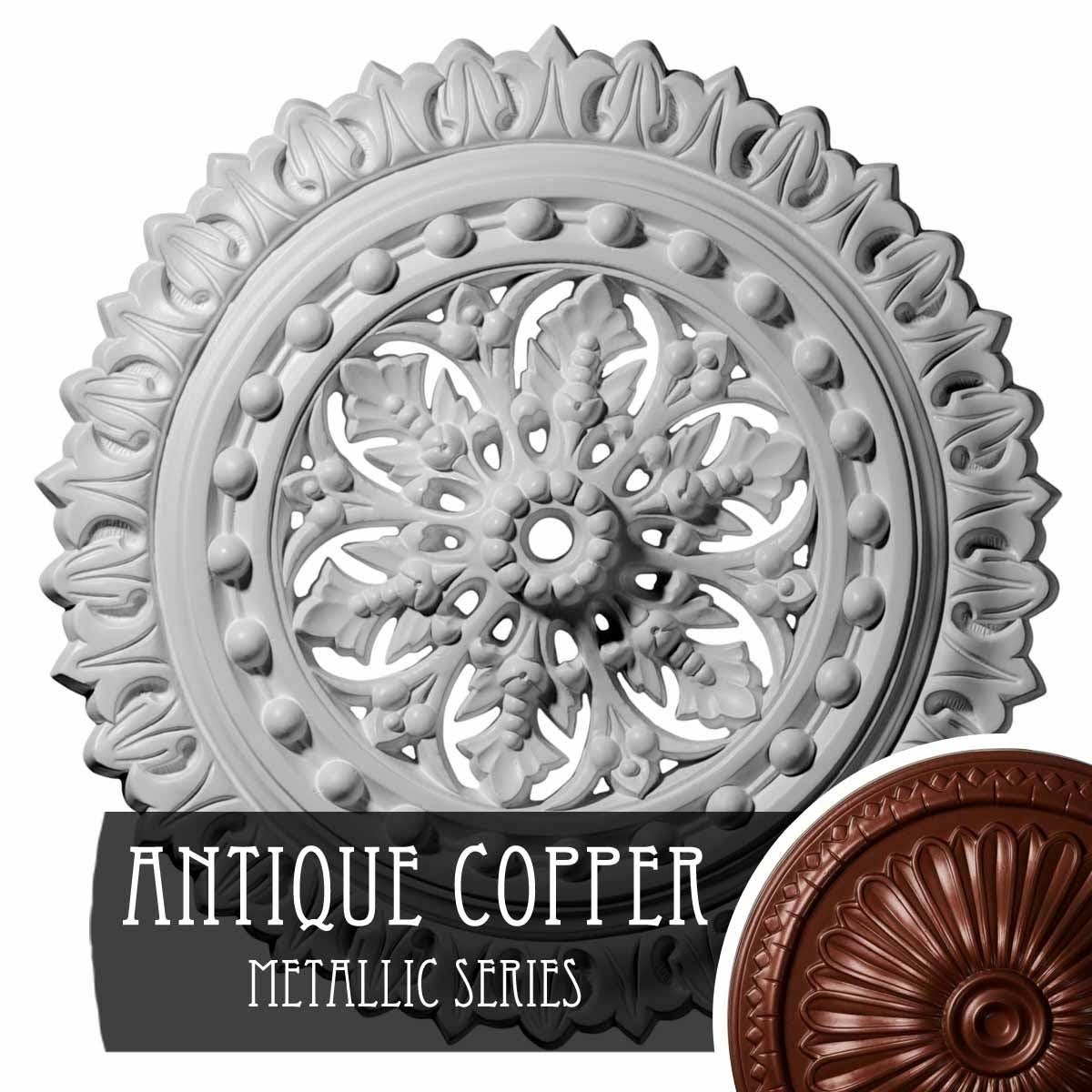 18 1/2x22OD x 7/8x22ID x 1 1/2x22P Hand-Painted Antique Copper Ceiling Medallion X56361