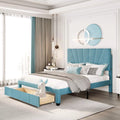Queen Size Velvet Upholstered Platform Bed Frame with Drawer G5939