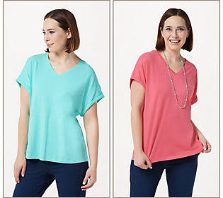 Set of 2 Tops, Size 2X, CabanaBl/Coral N705666