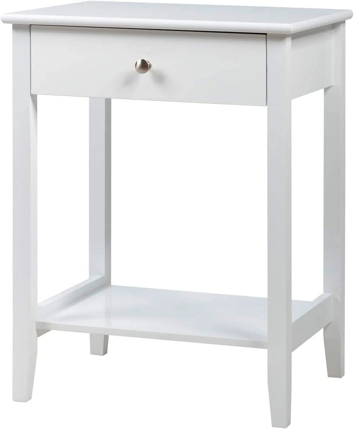 White 2-Tier Wooden Nightstand with Drawer P940027