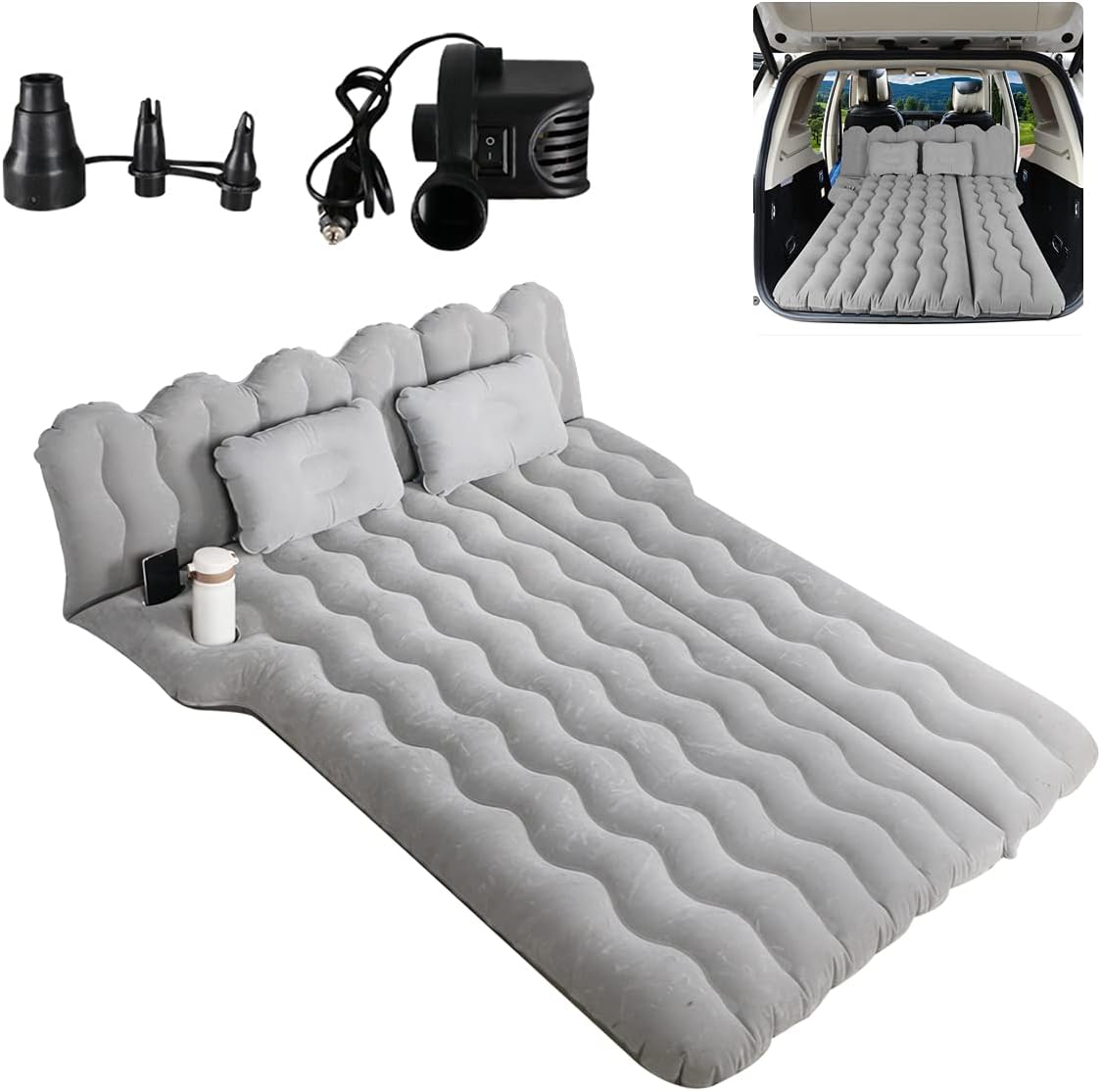Grey Inflatable Car Mattress with Electric Air Pump A87338