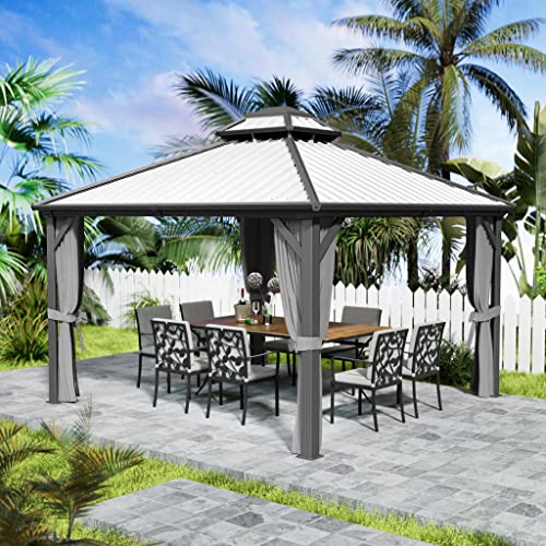 10'x10' Hardtop Gazebo with Netting and Curtains P964