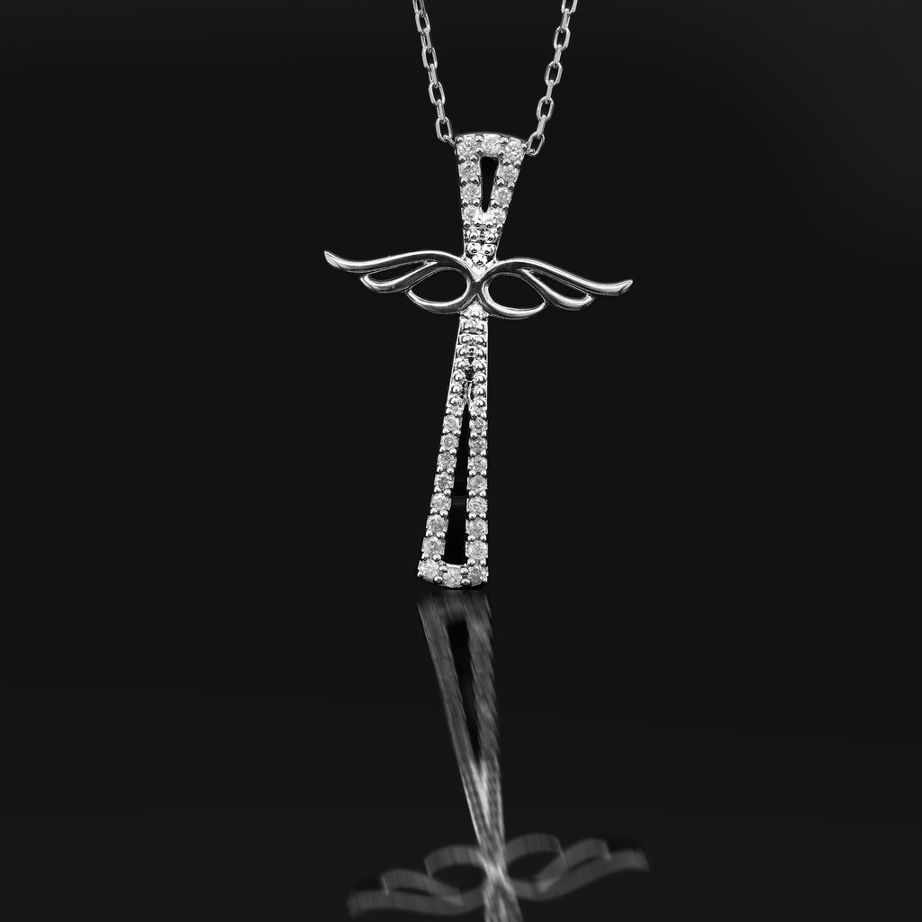 18K White Gold Diamond Cross Necklace Z390
