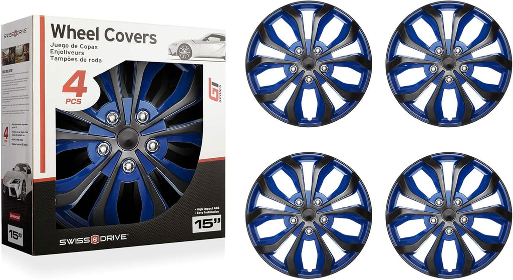 15 Set of 4 Blue and Black Automotive Wheel Hubcap W133629