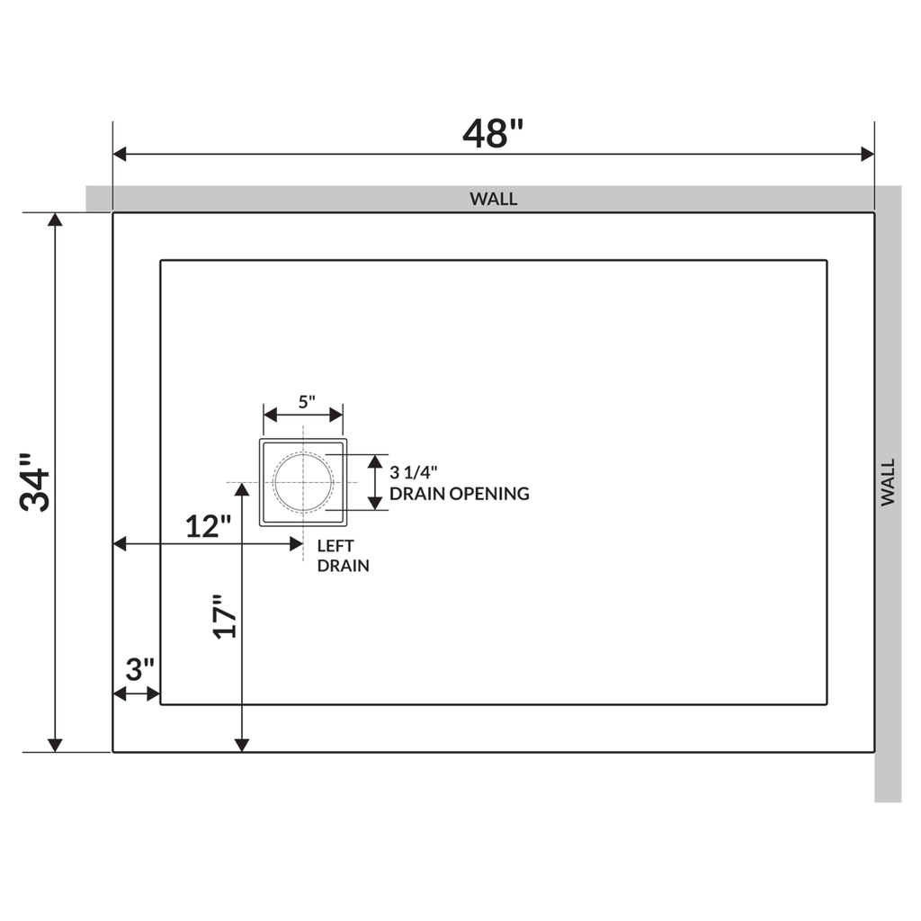 White 48 x 34 Threshold Shower Base Pan U9274