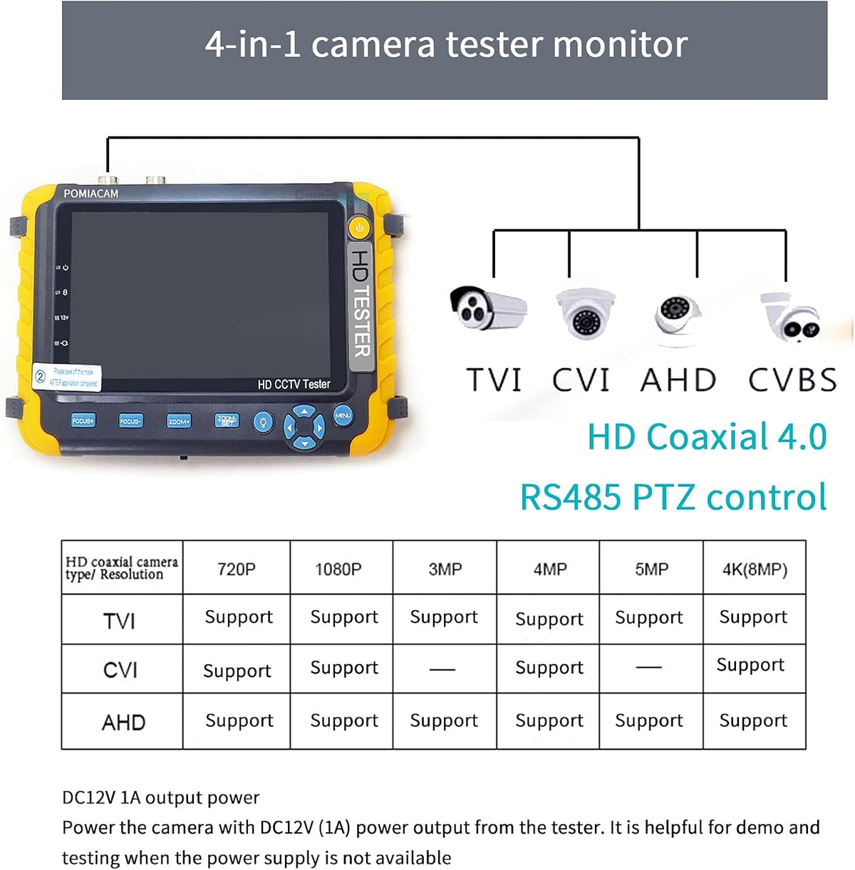 5 Inch 8MP AHD CCTV Monitor Camera Tester B330