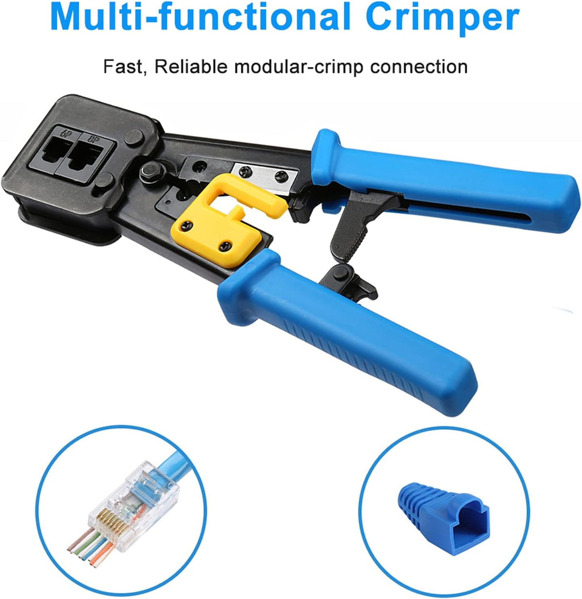 RJ45 Crimp Tool Kit with 50PCS Connectors, 50PCS Covers, Mini Wire Stripper, Wire Cutter A723