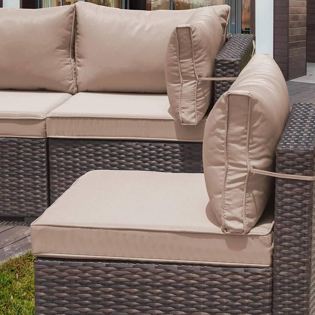 14 Pieces All Weather PE Wicker Patio Sectional Sofa Set with Coffee Table D88202