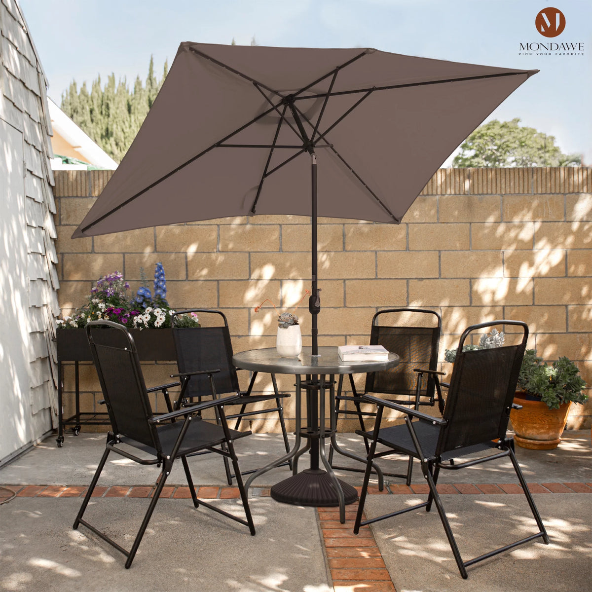 6.5 x 10ft Rectangular Patio Umbrella with 26 Led Lights K494