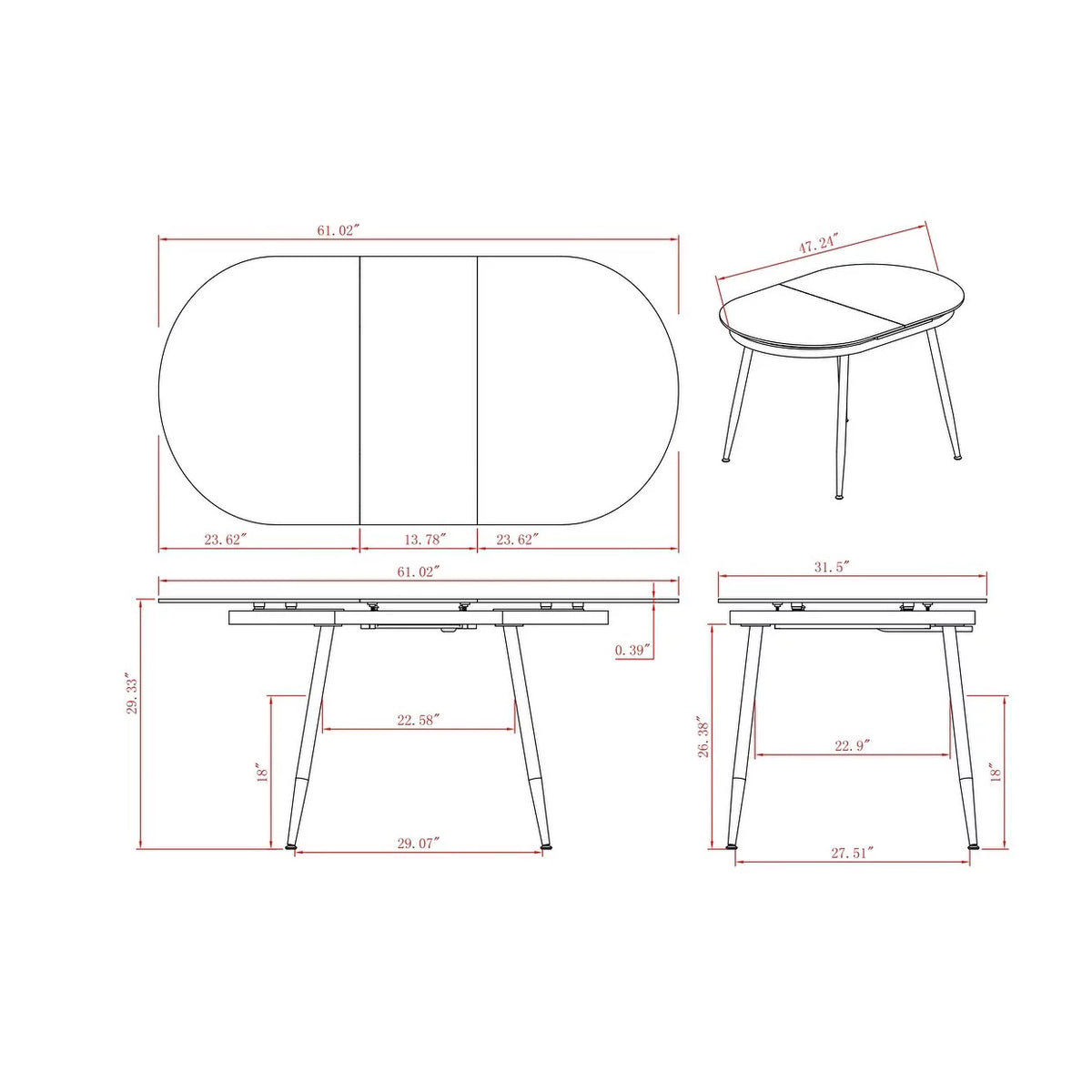 Chrome Self-storing Extension Dining Table P2627