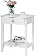 White 2-Tier Wooden Nightstand with Drawer P940027