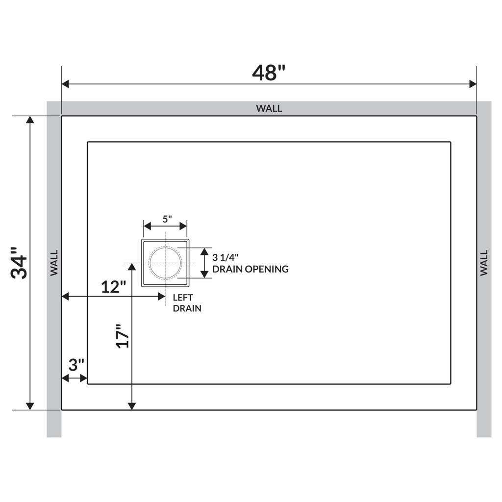 White 48 x 34 Threshold Shower Base Pan U9274