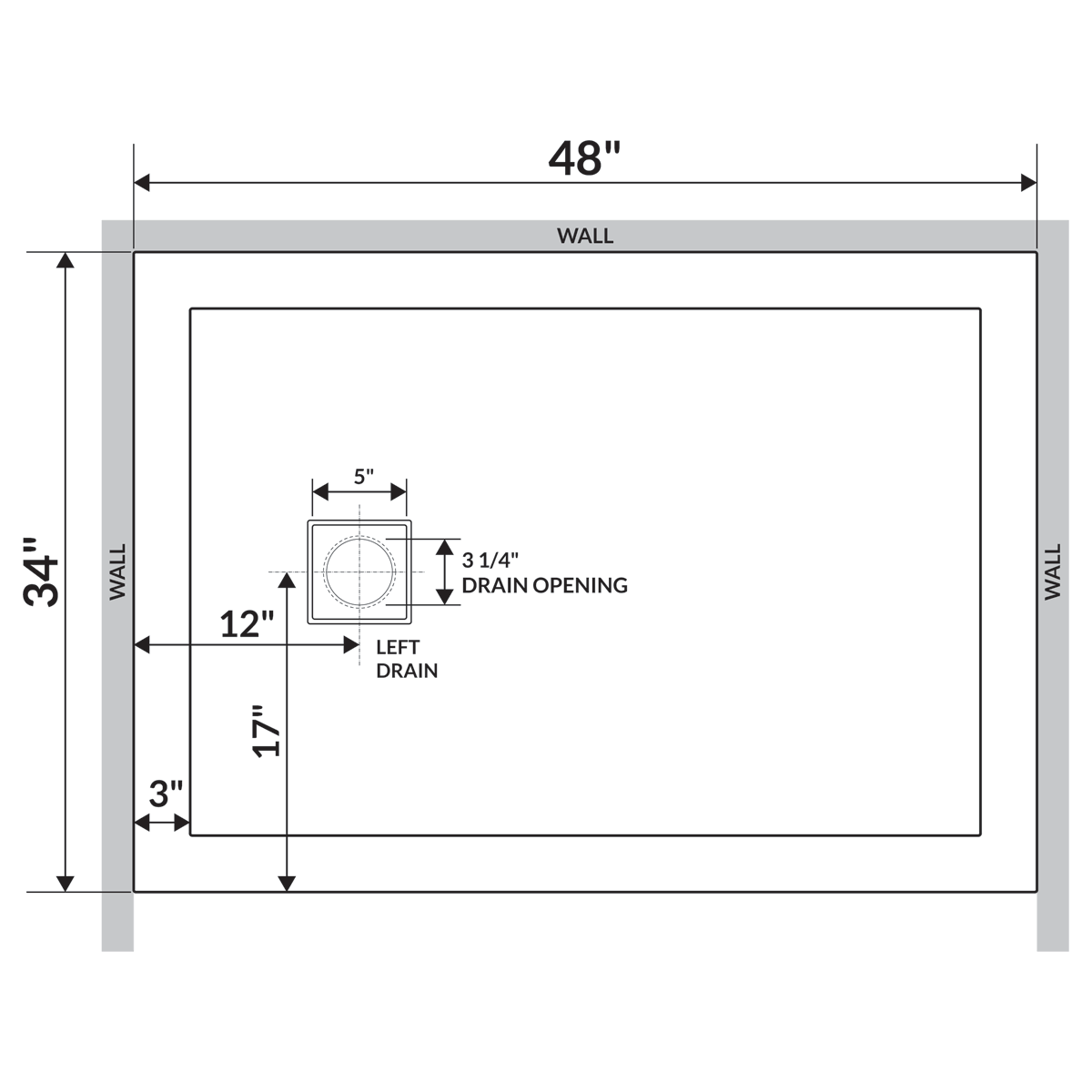 White 48 x 34 Threshold Shower Base Pan U9274