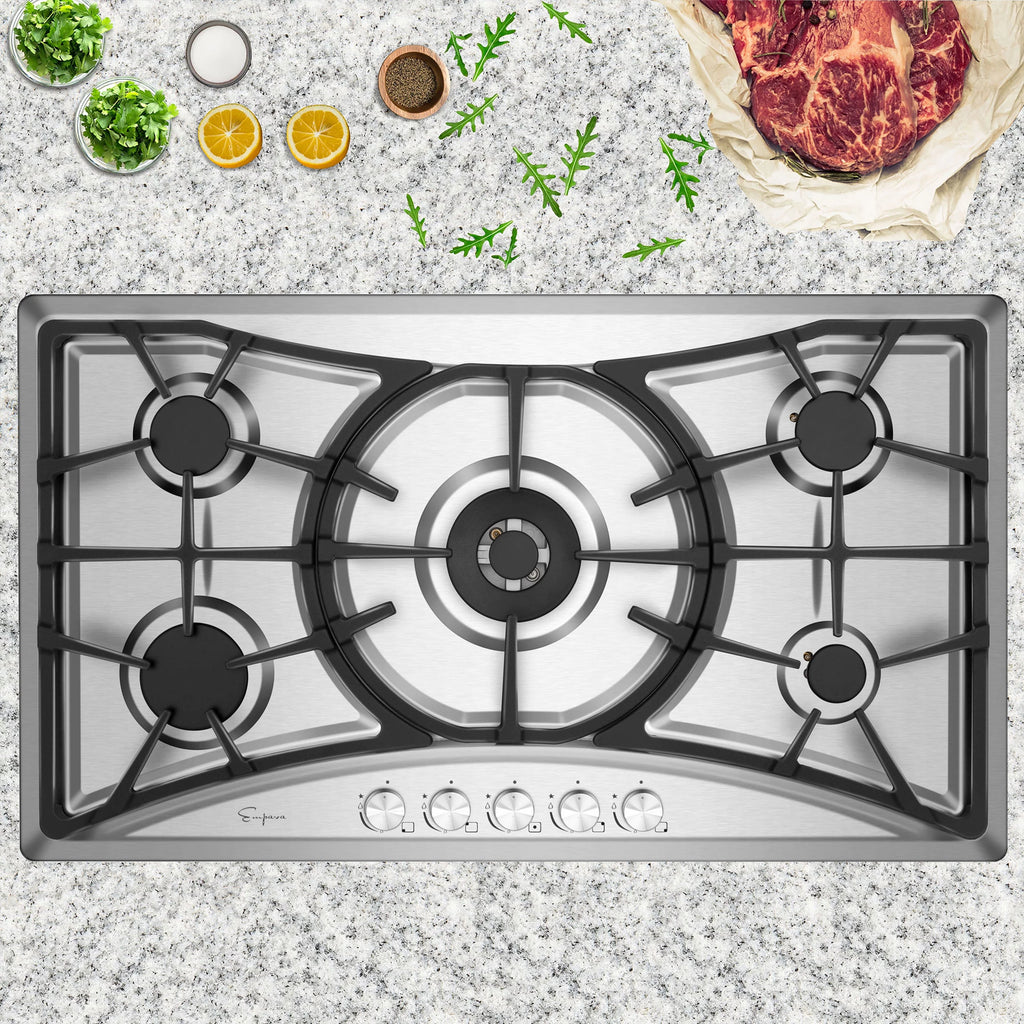 36 in. Gas Stove Cooktop with 5 Sealed Burners NG/LPG Convertible Stainless Steel K24173