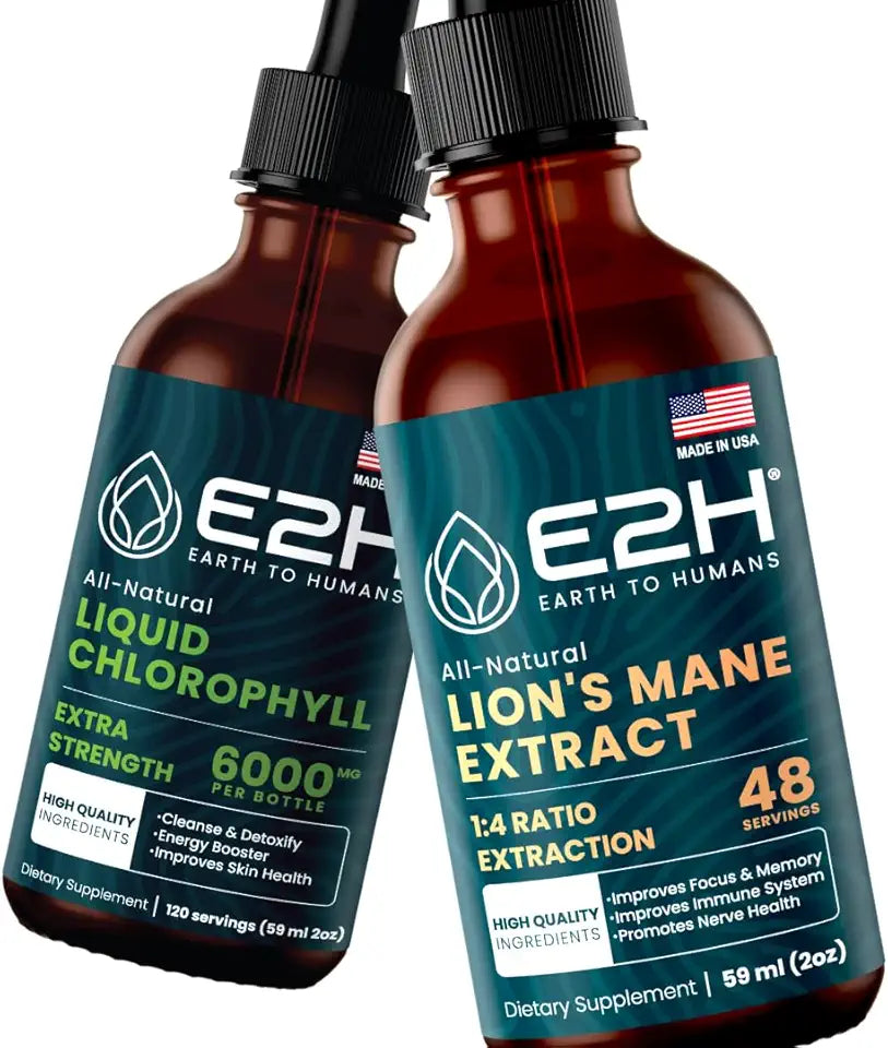 Liquid Chlorophyll and Lion's Mane Mushroom 2 Fl Oz Each 4 Fl Oz Total Bundle D413399