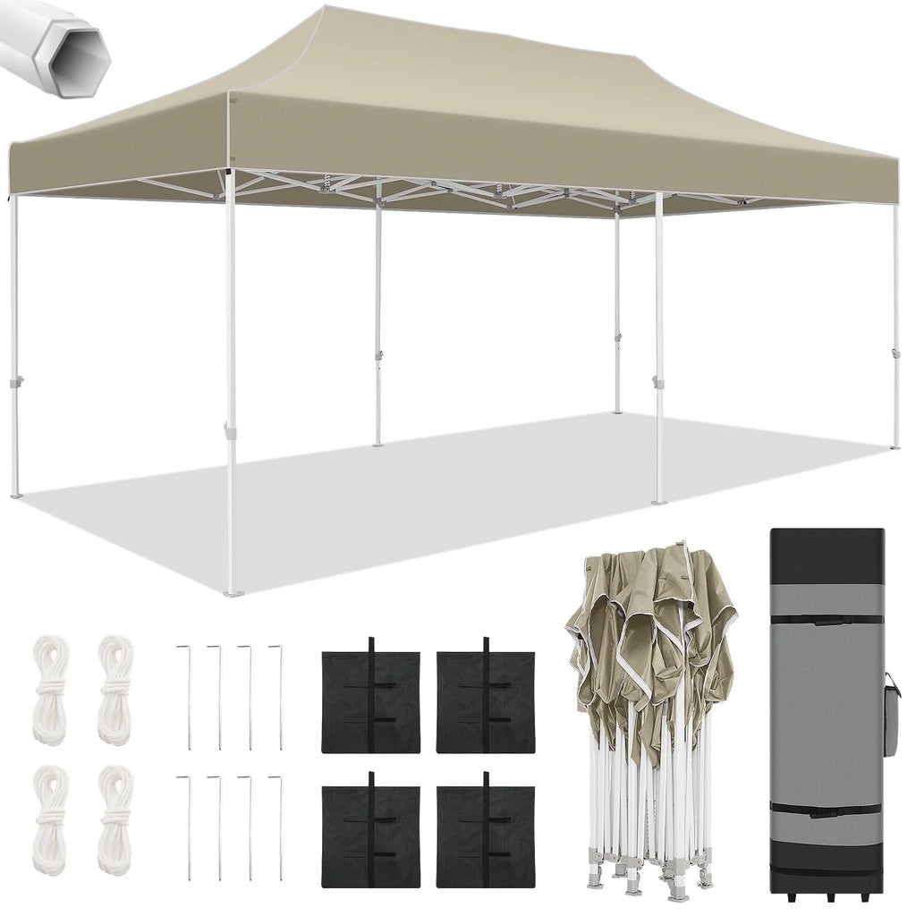 10x20 Pop up Canopy Tent Heavy Duty Waterproof UV 50+ Khaki G91798