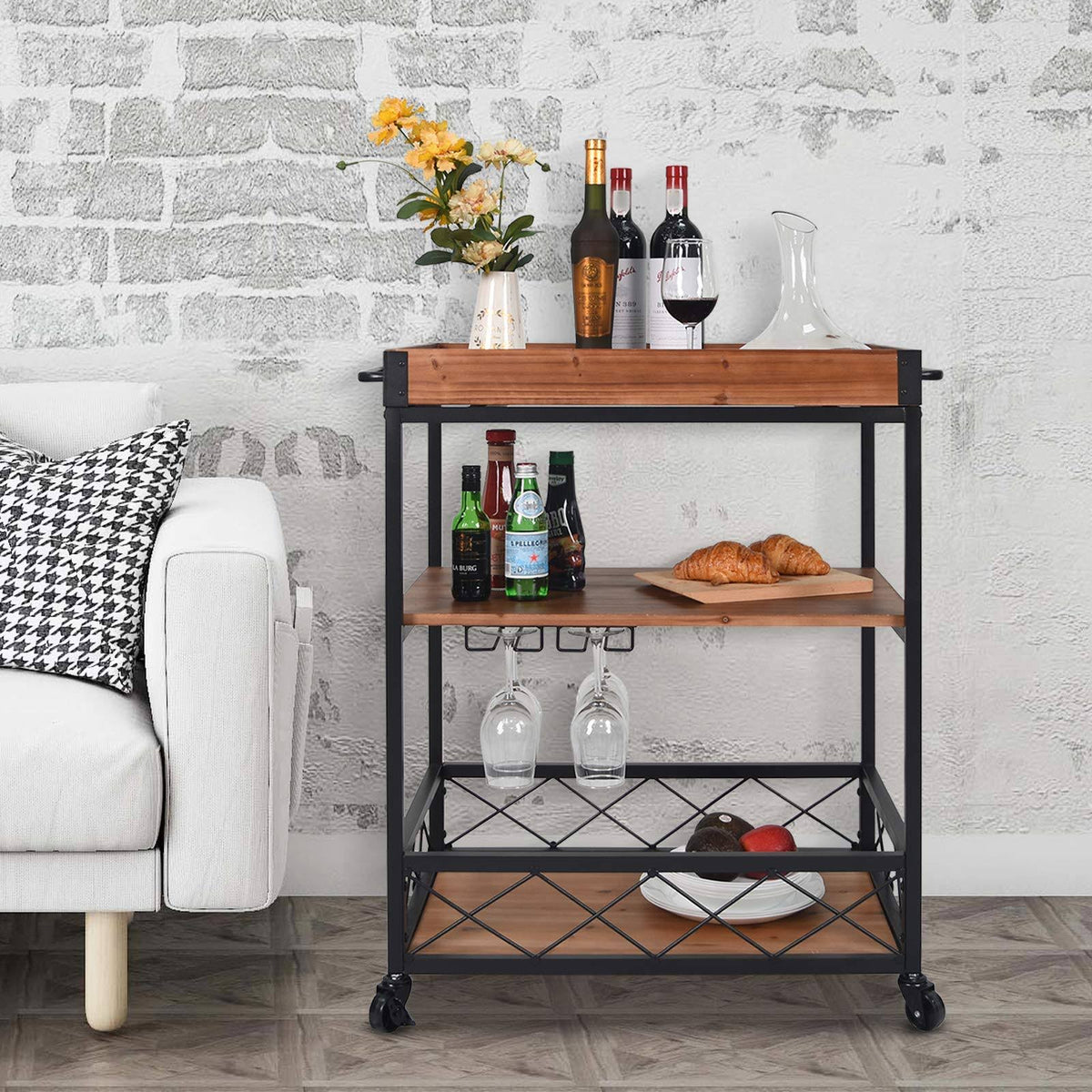 Solid Wood Bar Serving Cart X83604