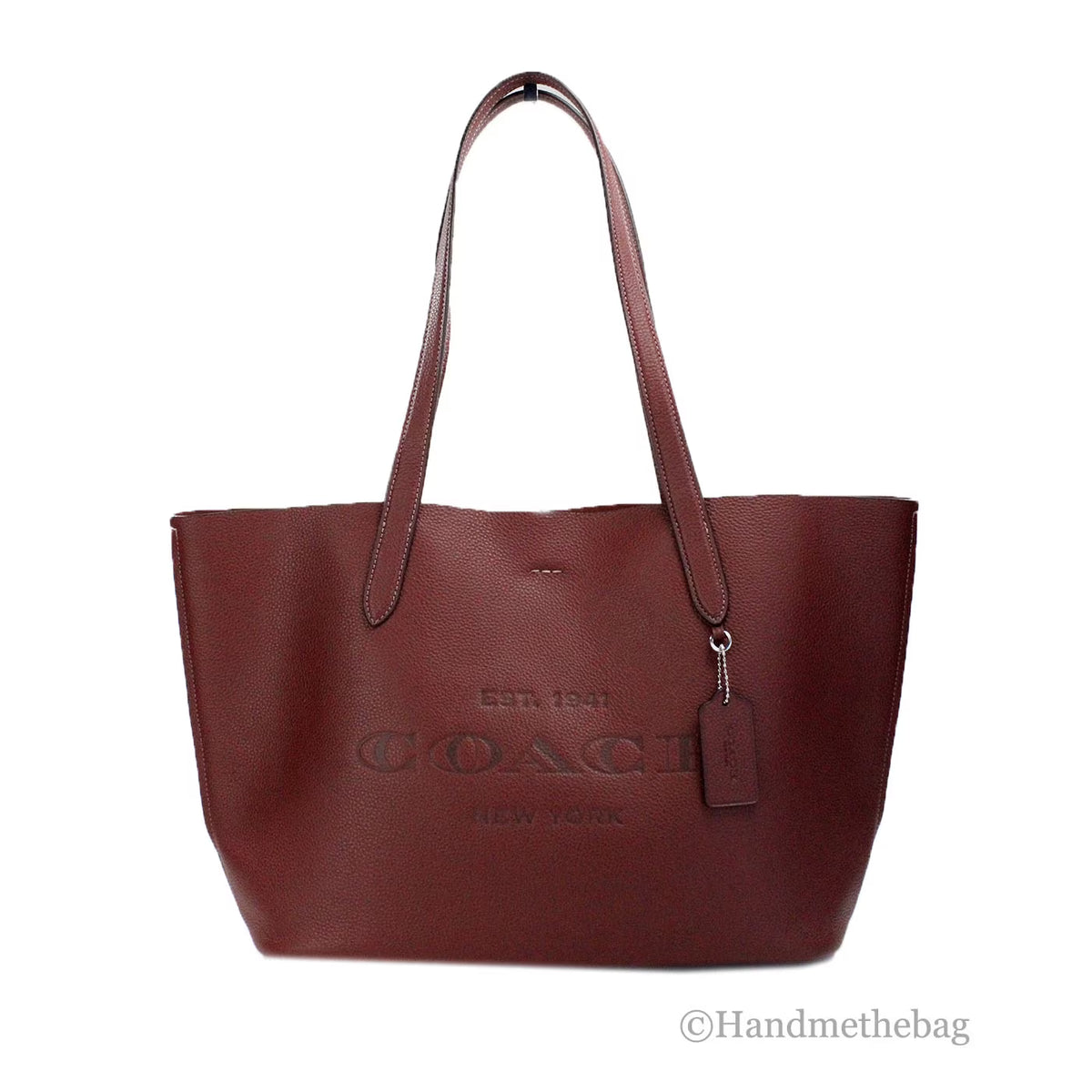 Wine Pebbled Leather Shoulder Tote Bag J108449