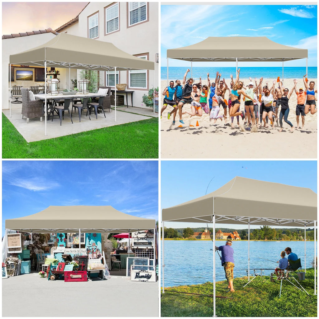 10x20 Pop up Canopy Tent Heavy Duty Waterproof UV 50+ Khaki G91798