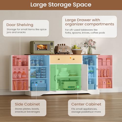 White Buffet Cabinet with Charging Station and Adjustable Shelves L45201