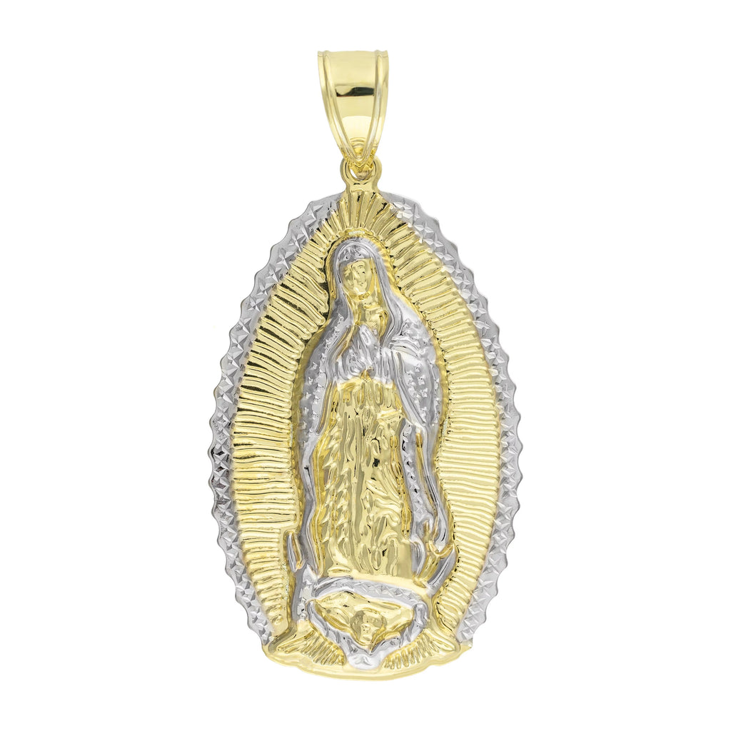 Virgin Mary Medallion Pendant 10K Yellow White Gold V223547