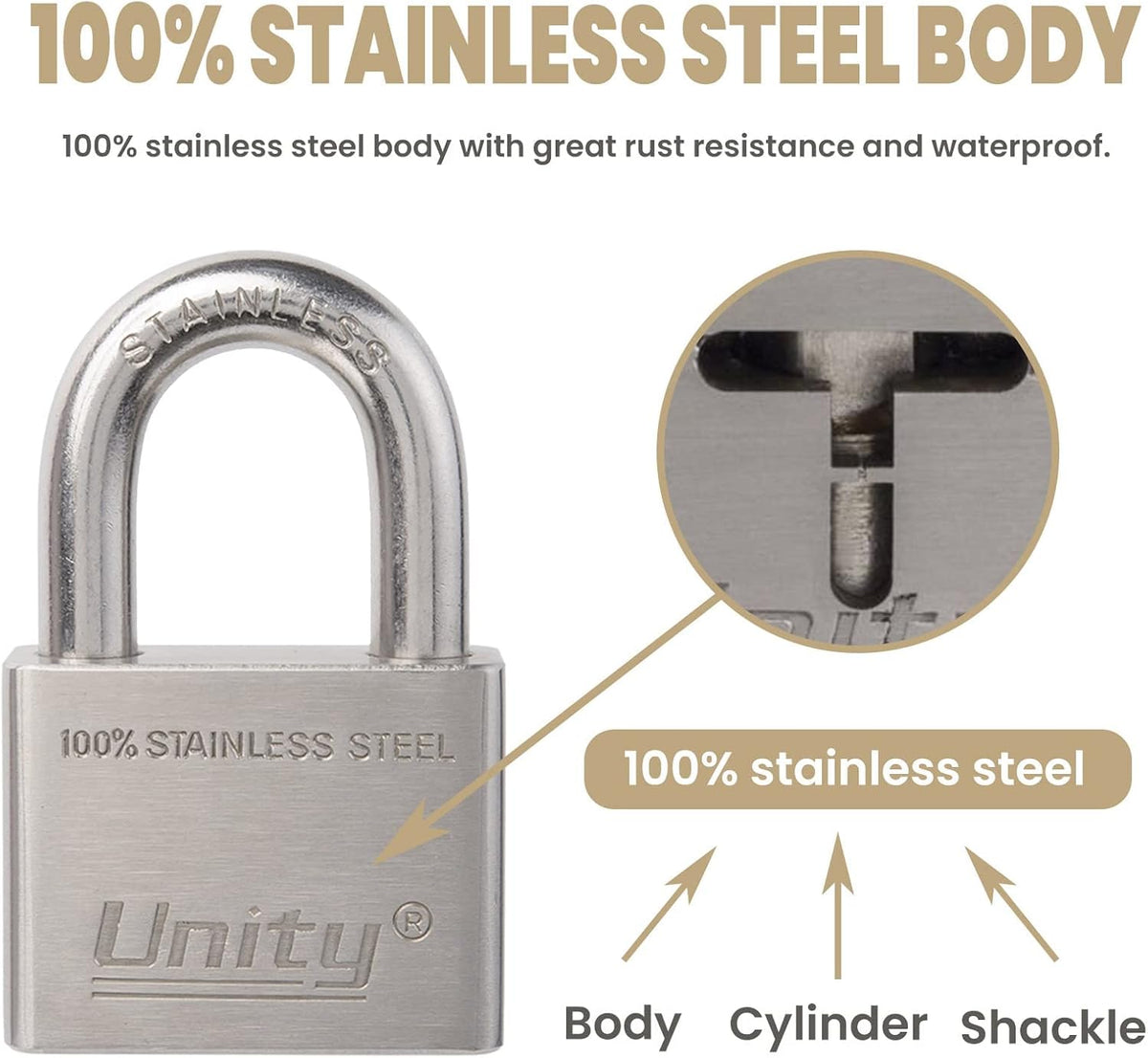 100% Stainless Steel Keyed Alike Marine Lock (5, 50mm) N424