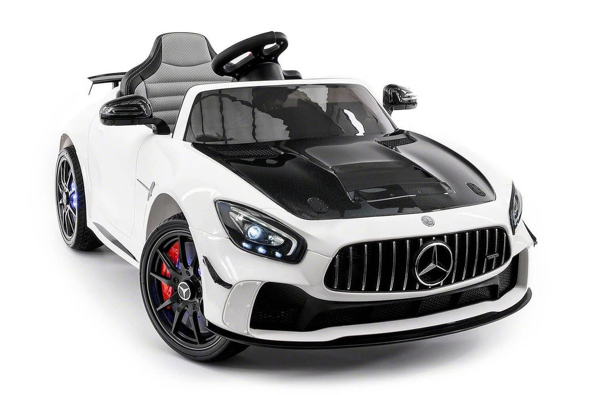 White 12V Ride-On Car with Leather Seats and LED Lights I665