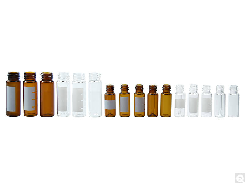 12 x 32 mm 2 ml Clear Borosilicate Large Opening Screw Thread Vial with 9 mm Neck Finish Green Graduation Spot G896