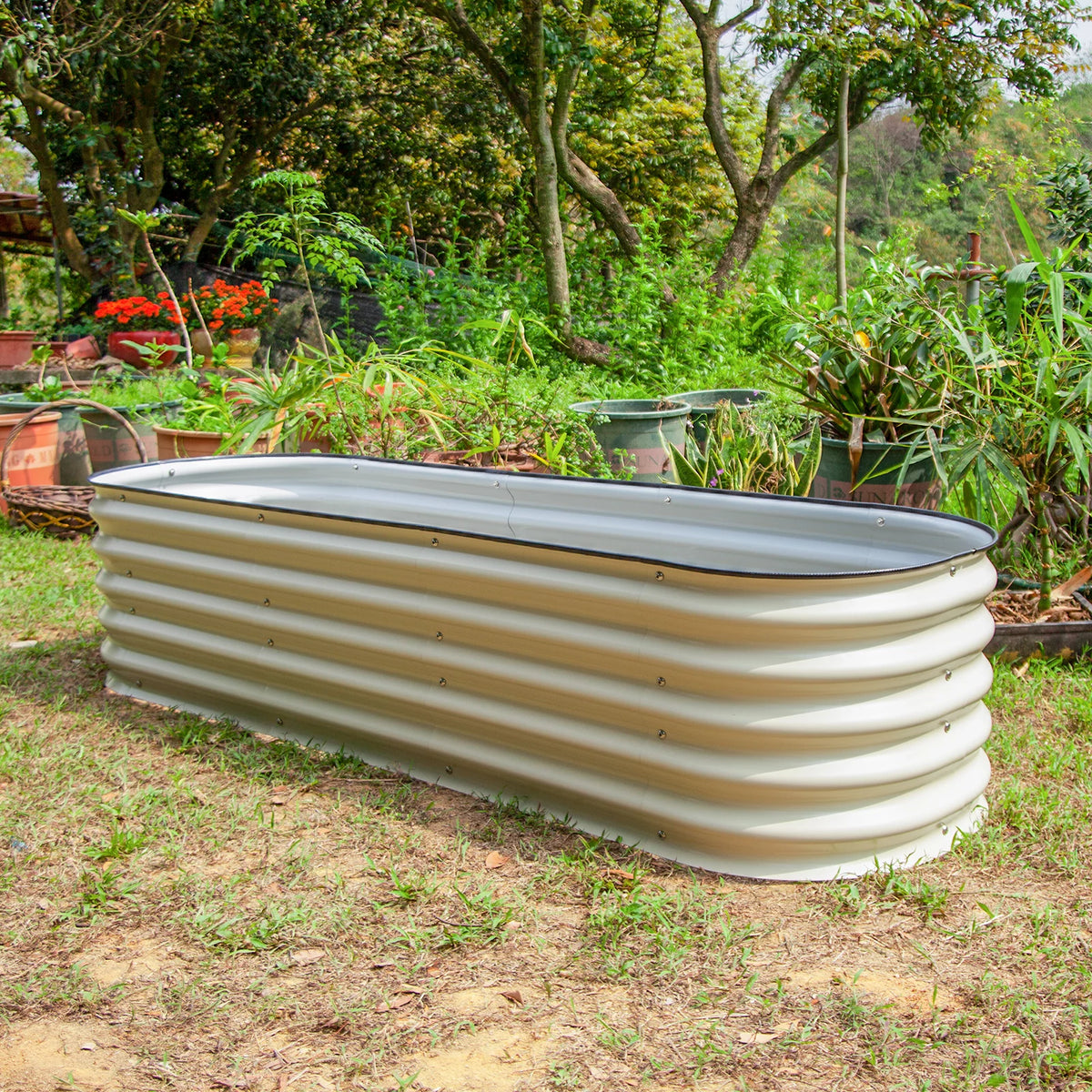 17" Tall Modular Corrugated Metal Raised Garden Bed Kit White 6.5'x2' F7680