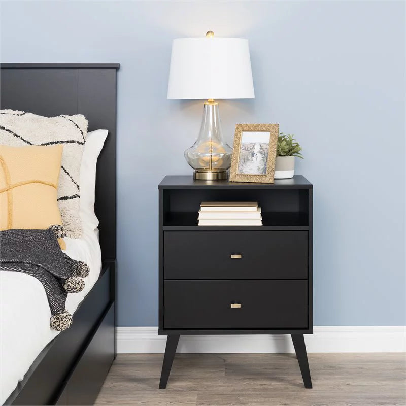 Black 2 Drawer Tall Nightstand V57025