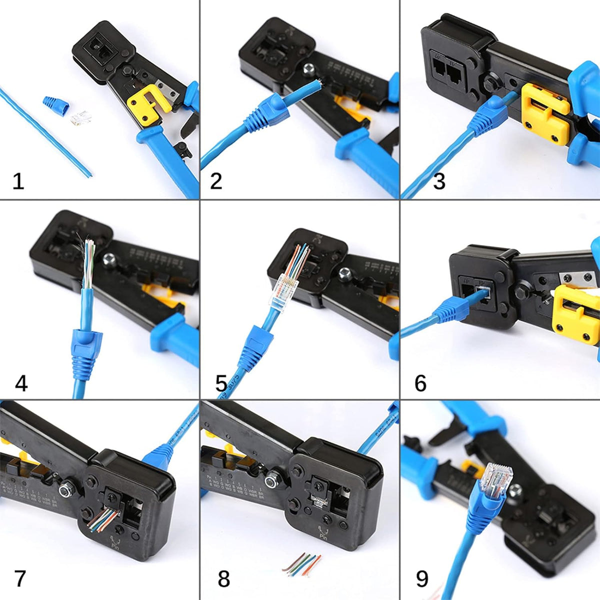 RJ45 Crimp Tool Kit with 50PCS Connectors, 50PCS Covers, Mini Wire Stripper, Wire Cutter A723