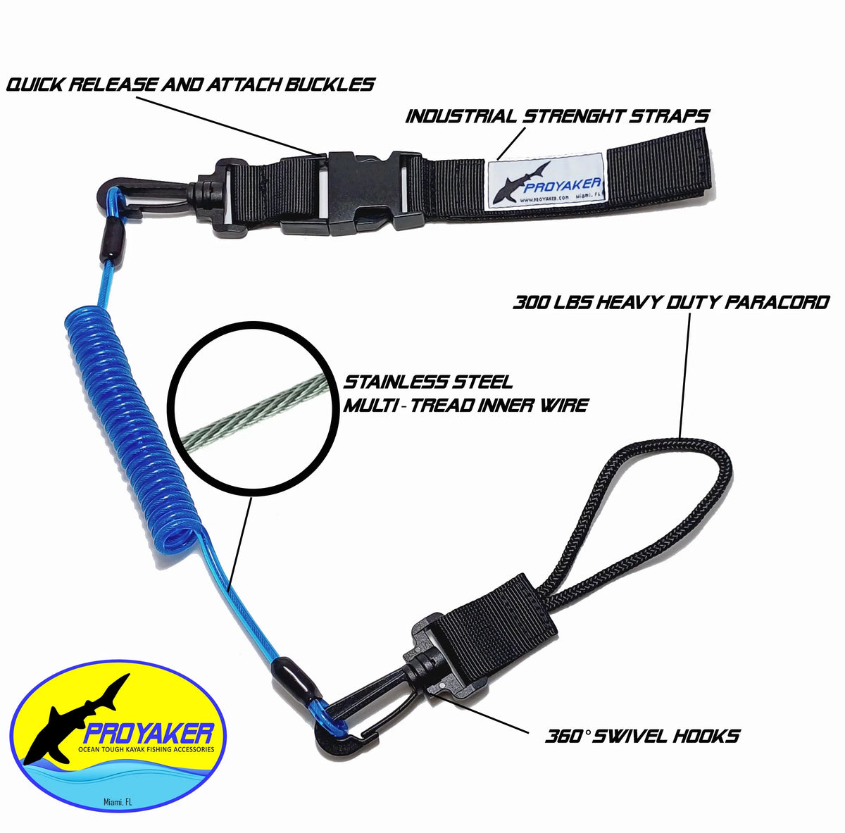 Ocean Tough Kayak Accessories Set of 2 Universal Paddle / Fishing Rod Leash A99747