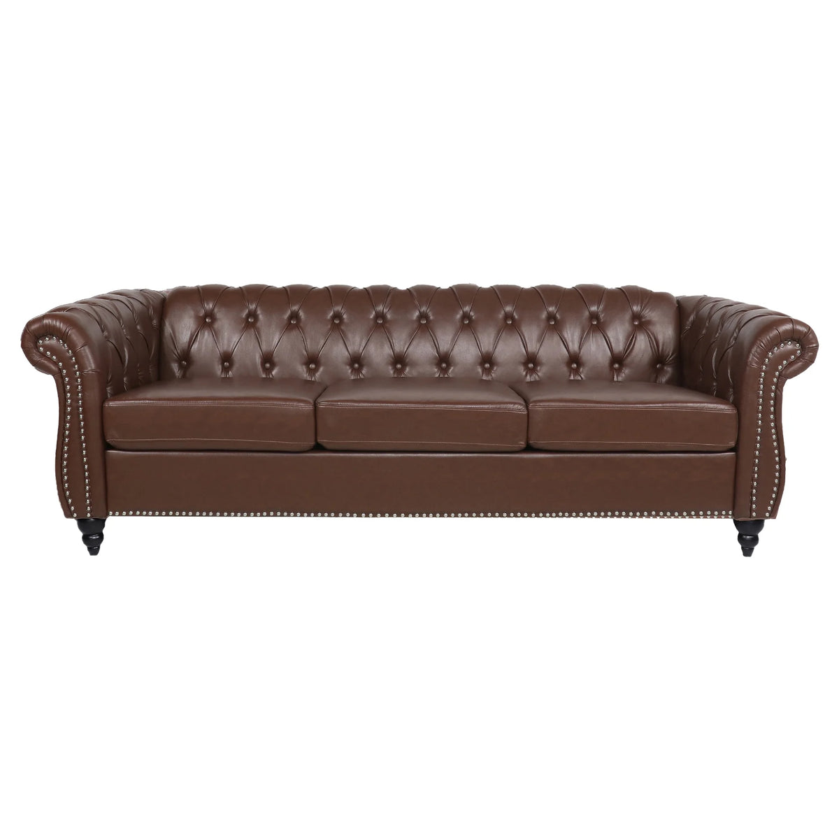 Brown 3 Seater Faux Leather Sofa G889